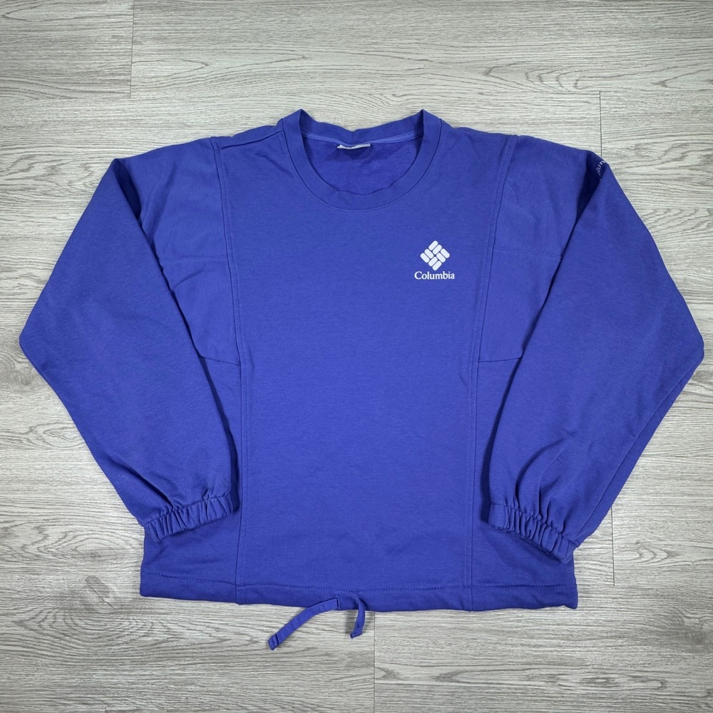 Columbia Womens Sweatshirt Purple Medium Drawstring Hem Logo Long Sleeve